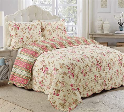 Cozy Line Home Fashions Floral Printed Reversible Cotton Quilt Bedding