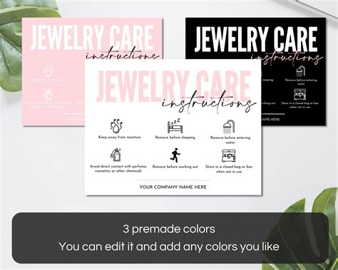 Editable Jewelry Care Card Canva Template Printable Jewelry Etsy
