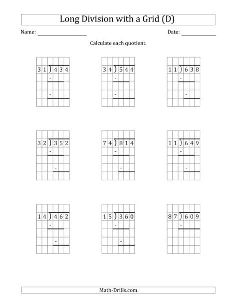 Dividing 3 Digits By 2 Digits Worksheet