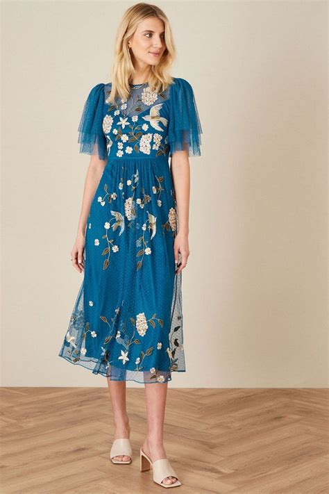Buy Monsoon Blue Bailee Embroidered Bird Dress From The Next Uk Online Shop In 2021 Blue