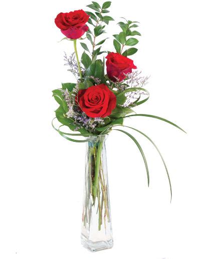 Three Fiery Roses Bud Vase In Seneca Ks Seneca Florist Inc