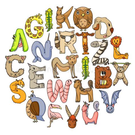 Alphabet Animals From A To I Stock Vector Illustration Of Font Hippo