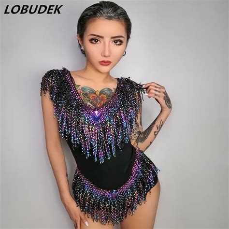 Lady Ds Dj Costume Bar Nightclub Jazz Dance Costumes Colorful Tassels Bodysuit Stage Clothes