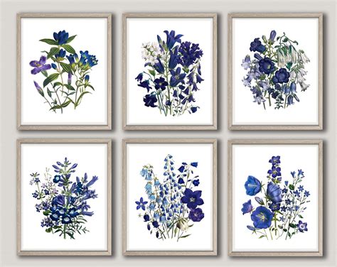 Blue Flower Botanical Prints Flower Wall Art Flower Etsy Finland