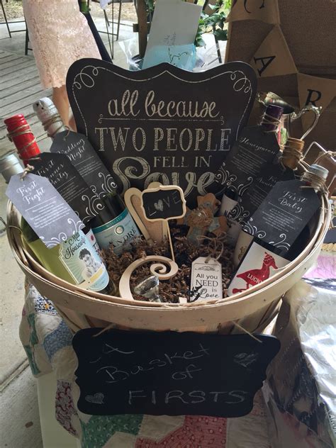 Be sure to exercise good judgment if you are giving a gift that might be considered risque. A basket of Firsts- wedding or bridal shower. The basket ...