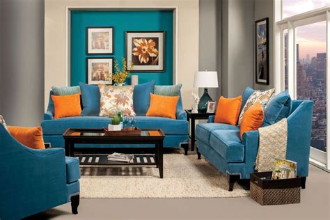 Vincenzo Peacock Blue Living Room Set From Furniture Of America Sm2203
