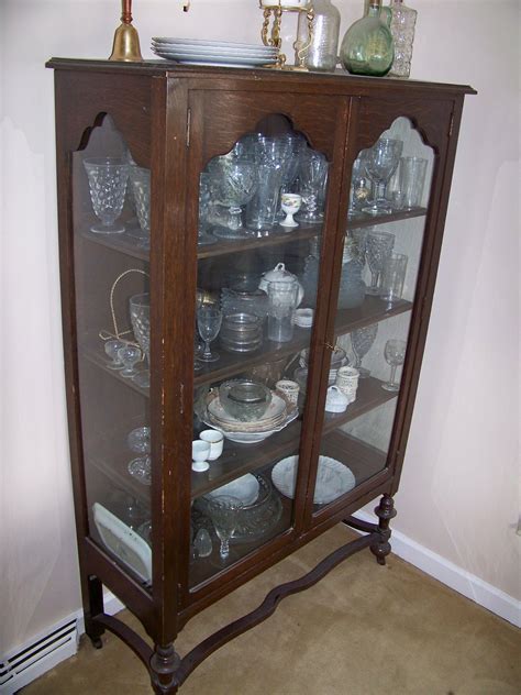 Lot 1930s Style Oak China Cabinet With Glass Doors