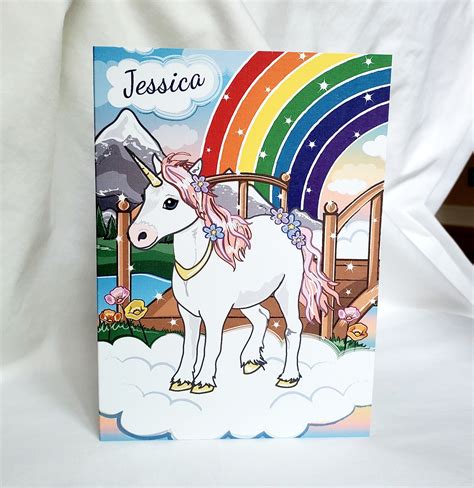 Rainbow Unicorn Greeting Card Customized With Your Name Or Etsy