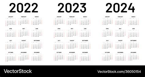 Monthly Calendar For 2022 2023 And 2024 Years Vector Image Reverasite