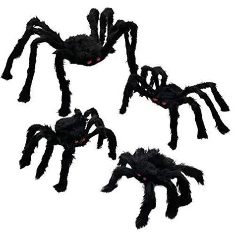 4 Pack Halloween Spiders Giant Fake Scary Hairy Spider For Halloween