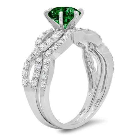 Clara Pucci K White Gold Round Cut Ct Simulated Emerald Engagement