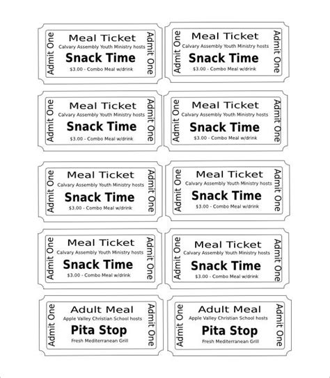 Free Printable Meal Ticket Template
