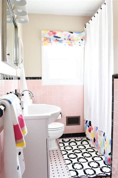 pink and black vintage tiled bathroom makeover on a budget | Pink