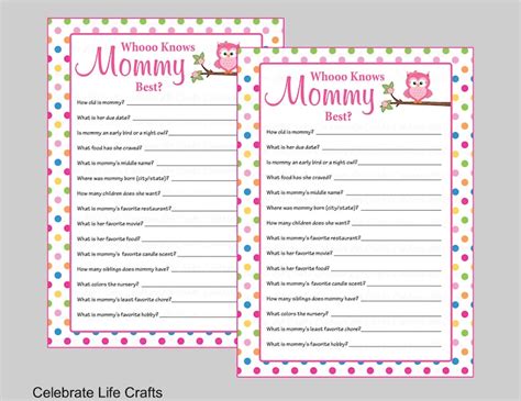 Who Knows Mommy Best Baby Shower Game Printable Baby Shower Etsy