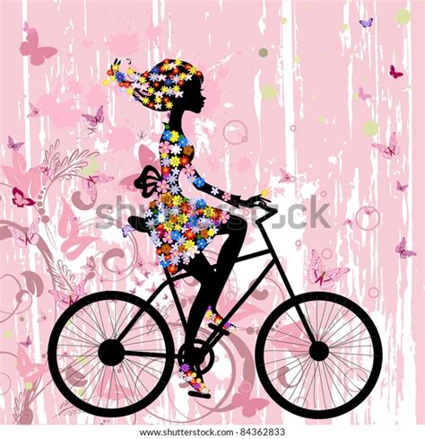 Girl On Bike Grunge Romantic Stock Vector Royalty Free 84362833