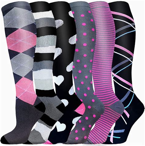 6 Pairs Cool Compression Socks Women And Men （20 30 Mmhg Actinput Actinput Compression Socks