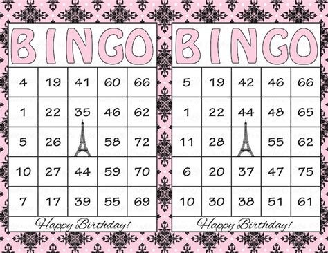 60 Tarjetas De Bingo Para Imprimir De Cumpleaños Descarga Etsy
