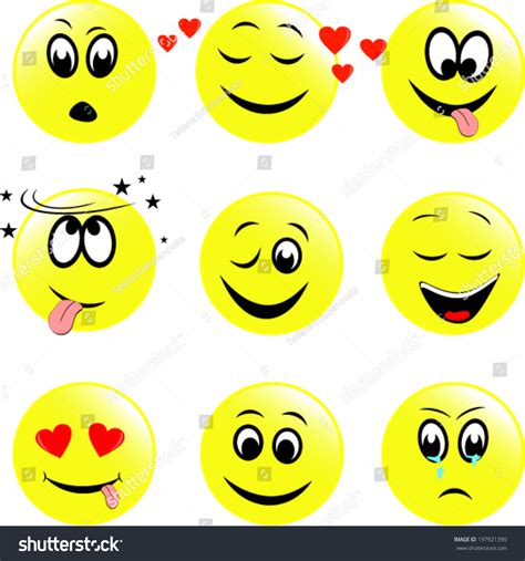 Set Of Smiley Faces Expressing Different Feelings Stock Vector