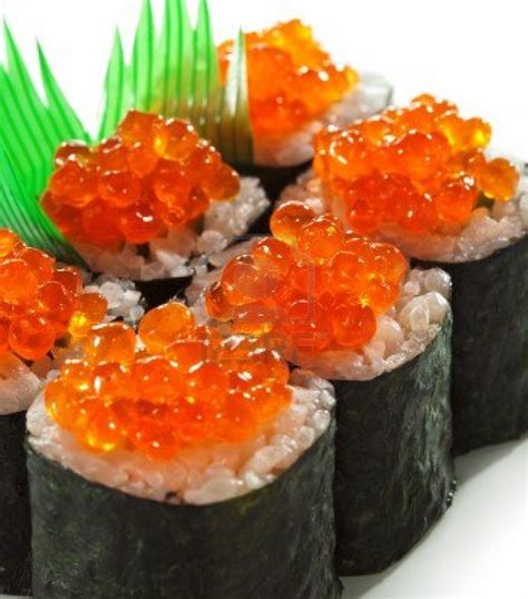 Ikura Maki Sushi Roll With Fresh Salmon Roe Sushi Rolls Maki Sushi