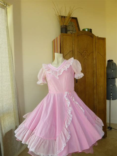 Vintage Square Dancing Dress Pink Ruffles