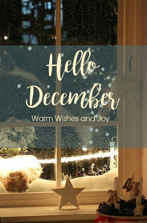 A Window With The Words Hello December Written In Front Of It And Snow