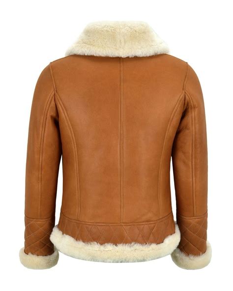 Womens Tan Brown Bomber Real Sheepskin Leather Jacket Mready