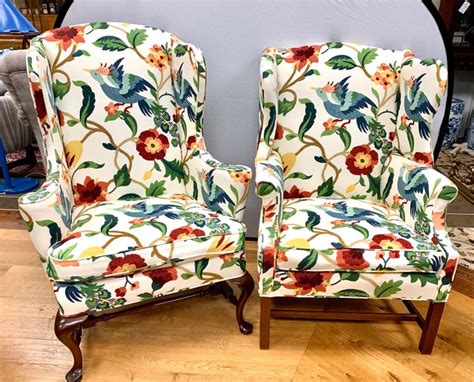 Check out our casual chair selection for the very best in unique or custom, handmade pieces from our living room furniture shops. Pair of Floral Crewelwork Print Mahogany Wingbacks ...
