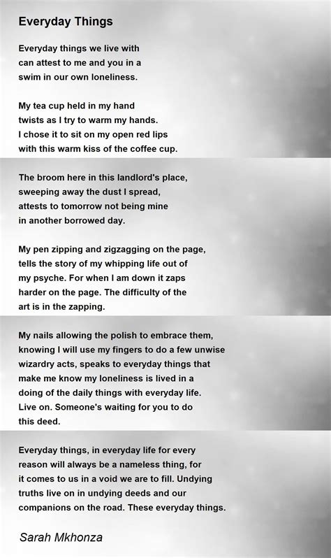 Everyday Things Everyday Things Poem By Sarah Mkhonza
