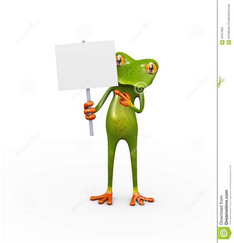 3d Frog Holding Empty Sign Board Stock Illustration Illustration Of