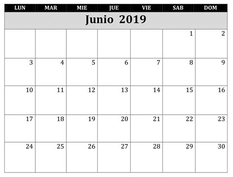 Calendario Junio Monthly 2019 Para Imprimir