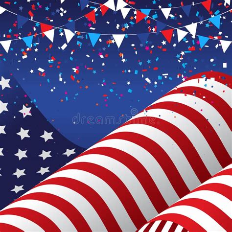4th July Independence Day Background With American Flag And Stars Stock