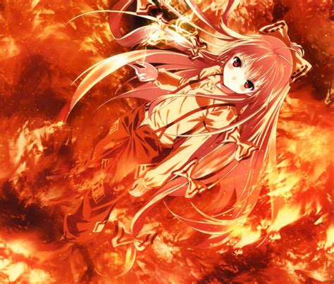 Flames Pants Video Games Touhou Red Fire Long Hair Fujiwara