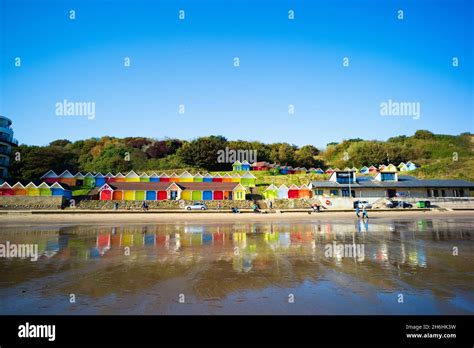 Colourful Beach Huts At North Sands Beach Scarborough Stock Photo Alamy
