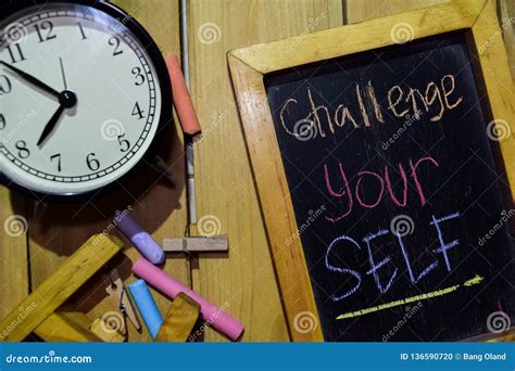 Challenge Yourself On Phrase Colorful Handwritten On Chalkboard Stock