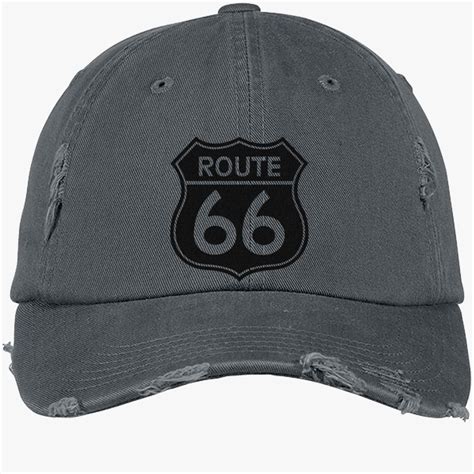 Route 66 Distressed Cotton Twill Cap Embroidered Customon