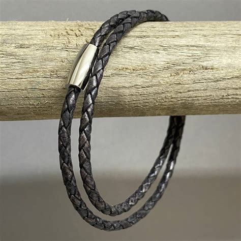 Mens Black Leather Double Wrap Bracelet By Nest