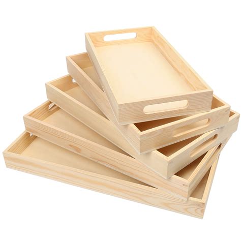 Lotfancy 5pcs Nesting Wood Trays Natural Wooden Trays For Craft And