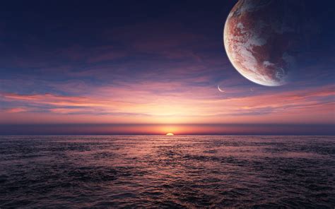 Wallpaper Sunlight Digital Art Fantasy Art Sunset Sea Planet