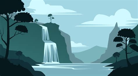 Background Silhouette View Of Waterfalls Lakes And Trees Shades Of