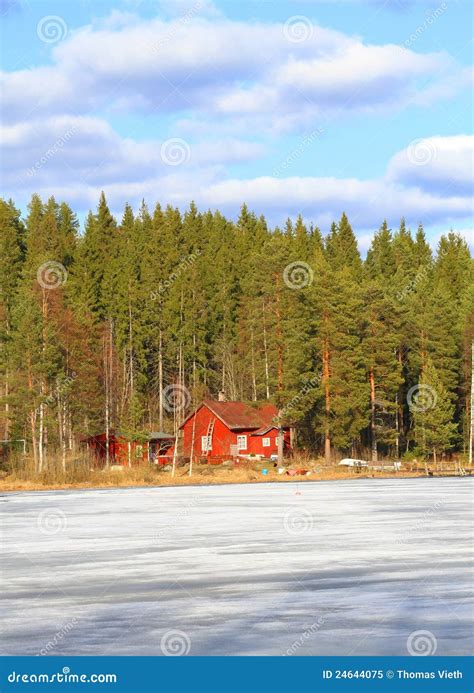 Finland Savonia Cabin At A Frozen Lake Stock Image Image Of Cabin