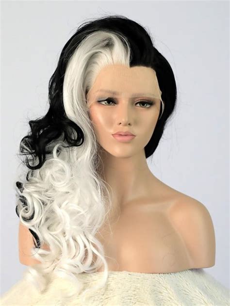 Best Seller Half Black Half White Wavy Synthetic Lace Wig Style