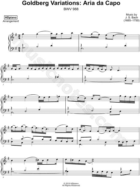 Hdpiano The Goldberg Variations Bwv 988 Aria Sheet Music Piano