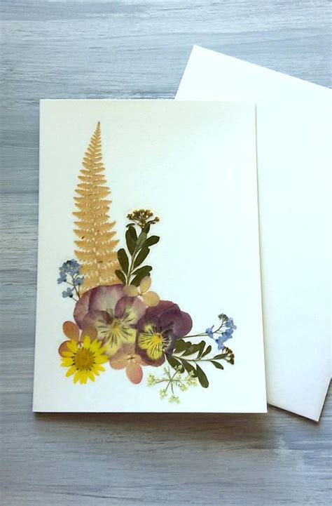 Botanical Greeting Card Real Pressed Flowers Colorful Pressed Flowers