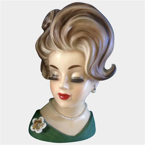 Napco Head Vase Lady Extra Large 10 Inch Woman In Green Dress Gumgumfuninthesun Ruby Lane