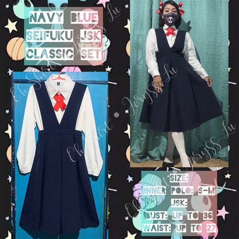 Navy Blue Seifuku Japanese Uniform Jsk Classic Set Womens Fashion