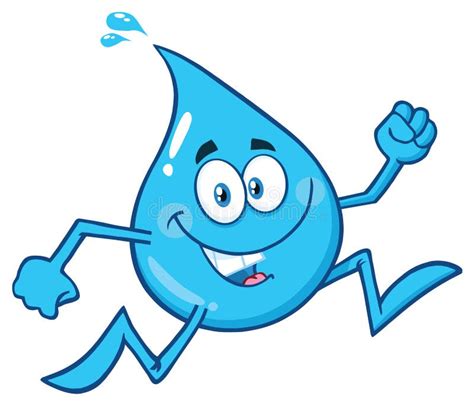Smiling Blue Water Drop Cartoon Mascot Character Running Stock