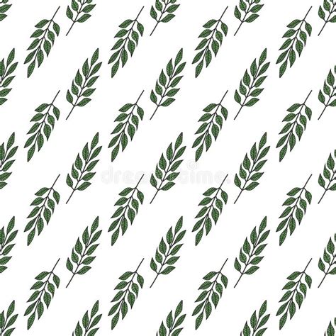 Geometric Branches Leaf Seamless Pattern Hand Drawn Vintage Leaves
