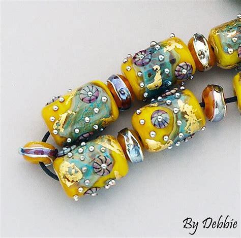 Yellow Lampwork Beads For Jewelry Handmade Glass Barrel Beads For Jewelry Supplies Beach Jewelry