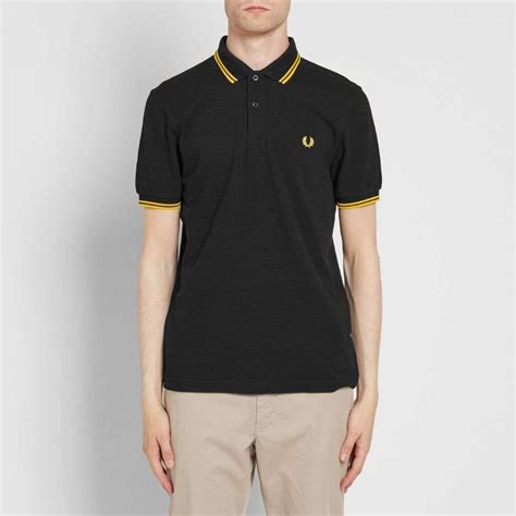 Fred Perry Slim Fit Twin Tipped Polo Black And Yellow
