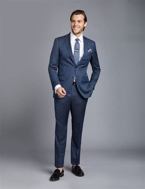 We help men to look their best and cover all things related to gentlemen. Men's Mid Blue Birdseye Slim Fit Suit | Hawes & Curtis